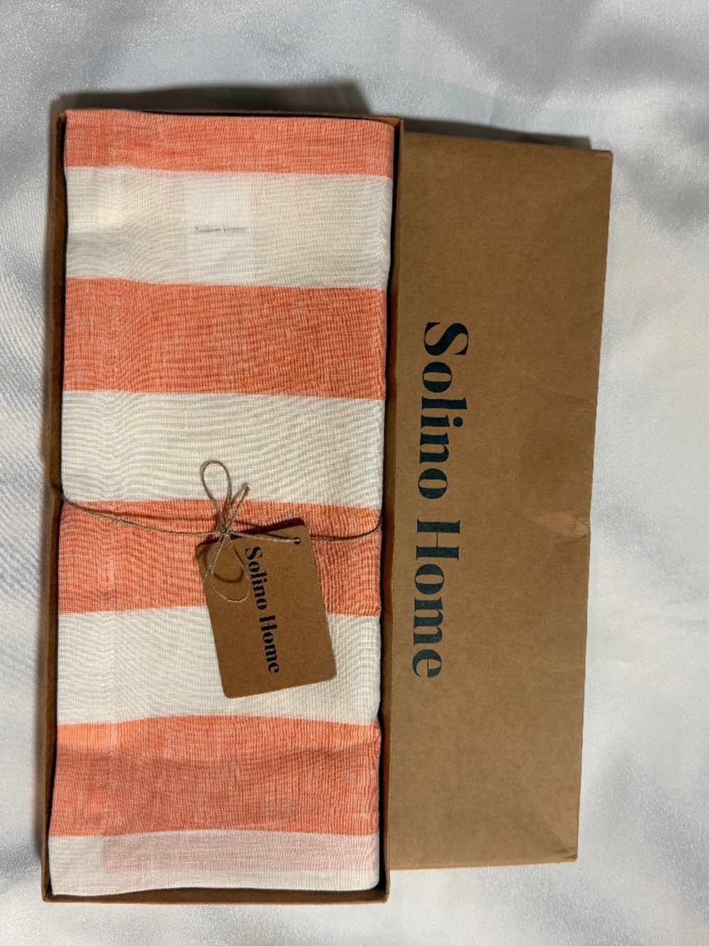 Solino Home Cabana Stripe Linen Table Runner 14x120 Salmon White New